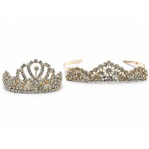 Vintage Rhinestone Tiara Set Gold Bridal Prom Crown Lot